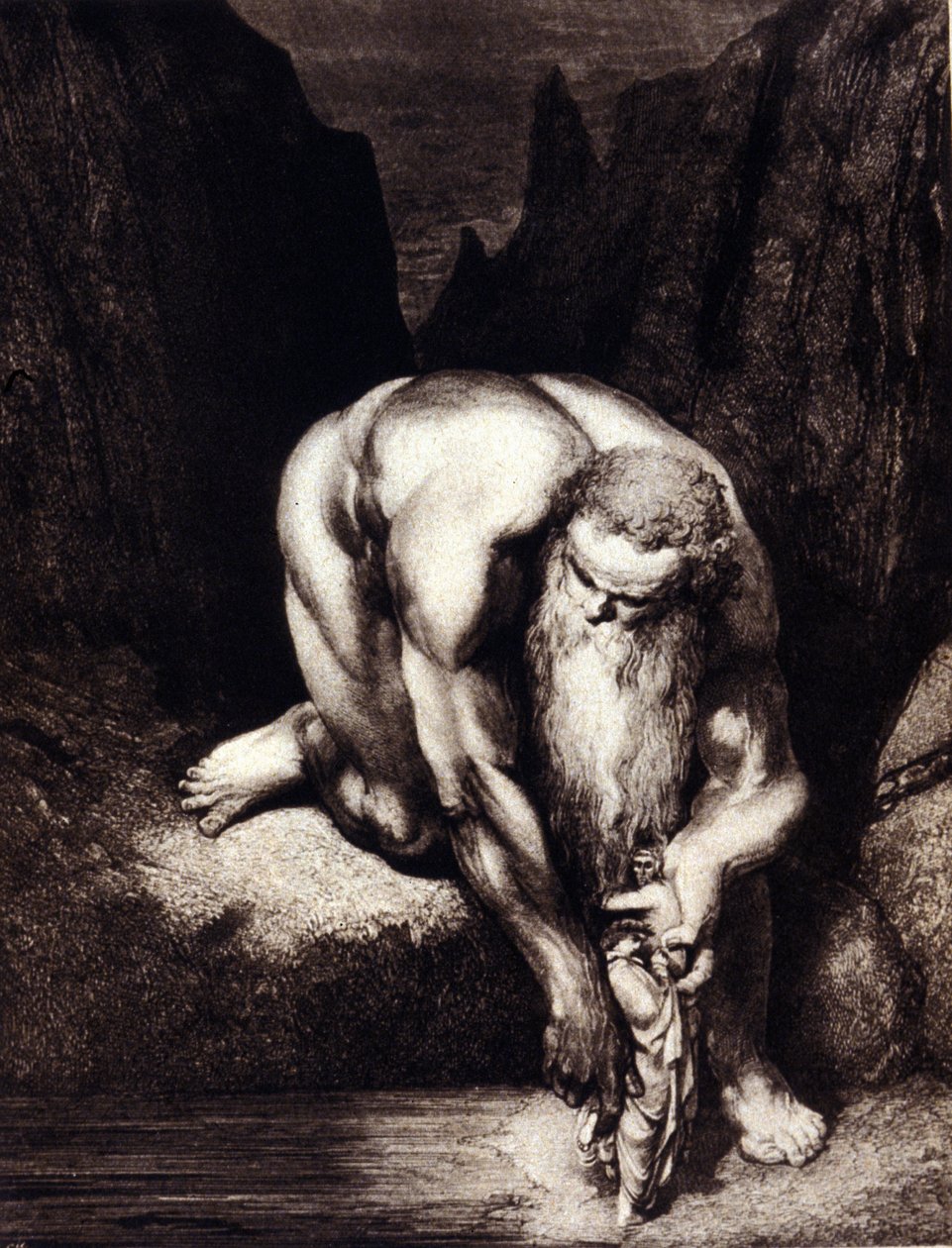 Dante és Vergilius találkozik az óriás Antaeusszal. Ill. Dante Alighieri Isteni színjátékához, Gustave Dorétól. alkotó: Gustave Dore