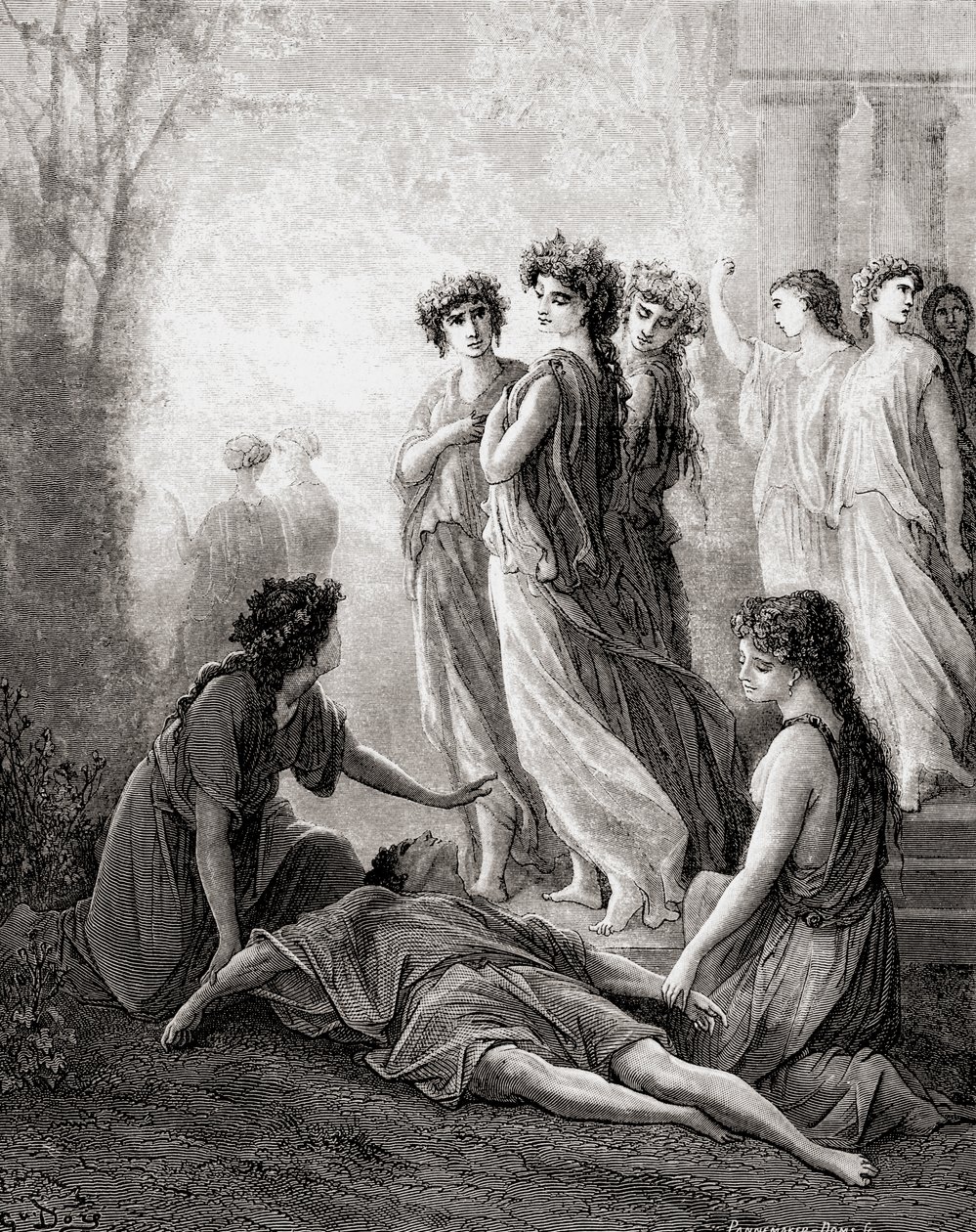 Daphnis et Alcimadure, a Fables de La Fontaine (fametszet) 19. század végi kiadásából alkotó: Gustave Dore