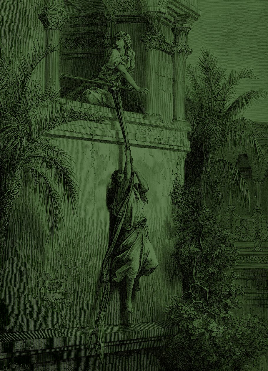 David szökése az ablakon keresztül, Doré által. - Biblia alkotó: Gustave Dore