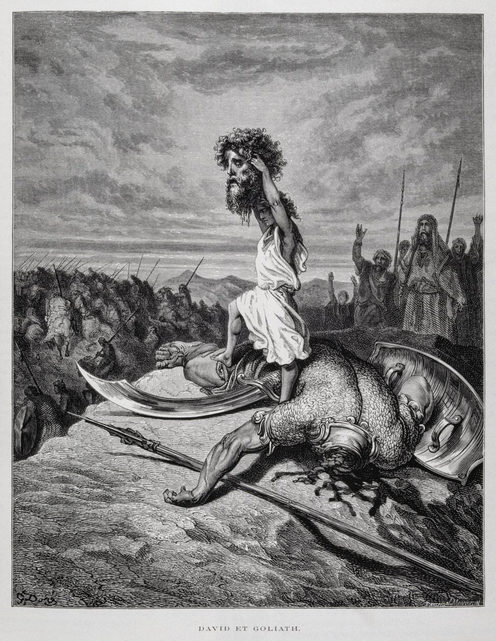 Dávid megöli Góliátot, Illusztráció a Dore Bibliából alkotó: Gustave Dore