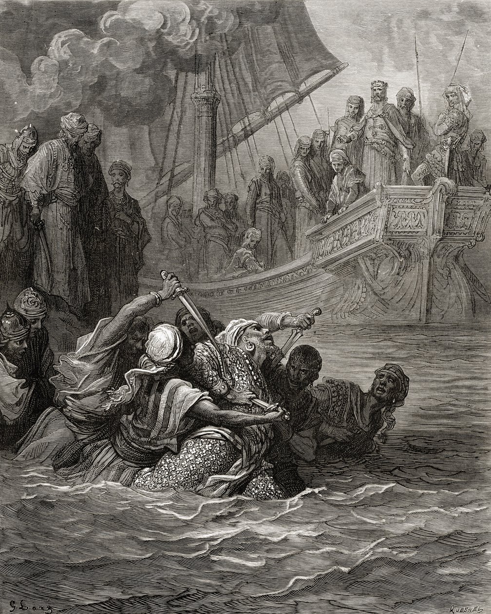 Almoadam halála, illusztráció a „Bibliotheque des Croisades”-ből, J-F. Michaud, 1877 (litó) alkotó: Gustave Dore