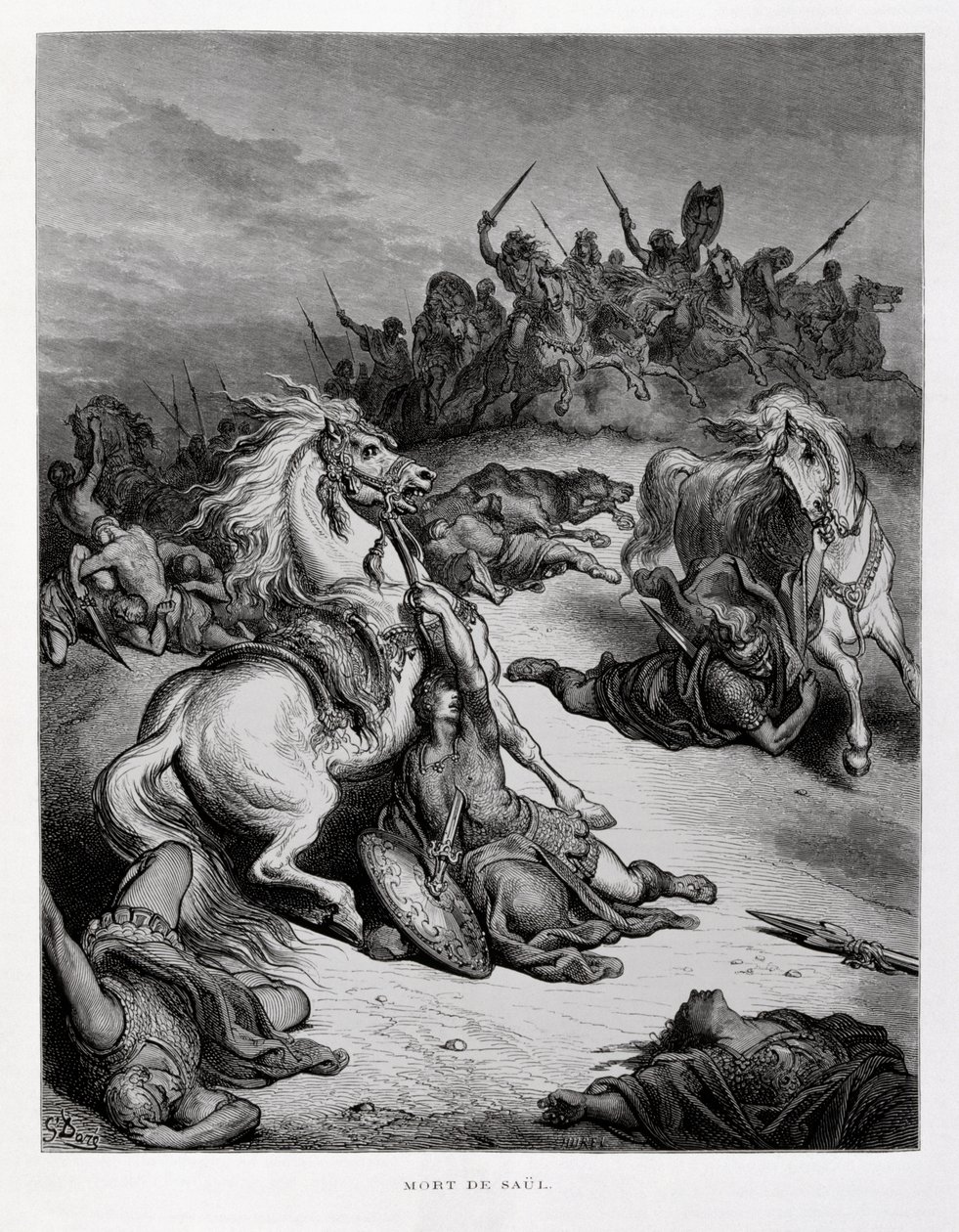 Saul izraeli király halála, illusztráció a Dore Bibliából alkotó: Gustave Dore