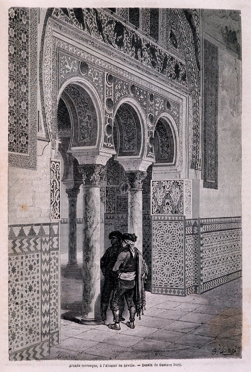 Részlet a sevillai Alcazar árkádjáról - Doré, a „Tour du Monde”-ban, 2. szem. 1866. alkotó: Gustave Dore