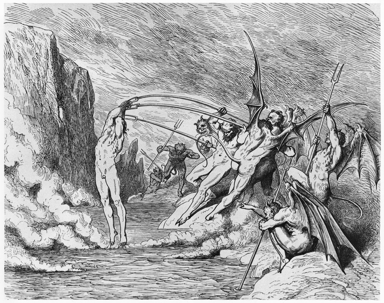 Ördögök, illusztráció Dante Alighieri (1265-1321) Párizs "Isteni színjátékából" (Inferno), 1885-ben alkotó: Gustave Dore