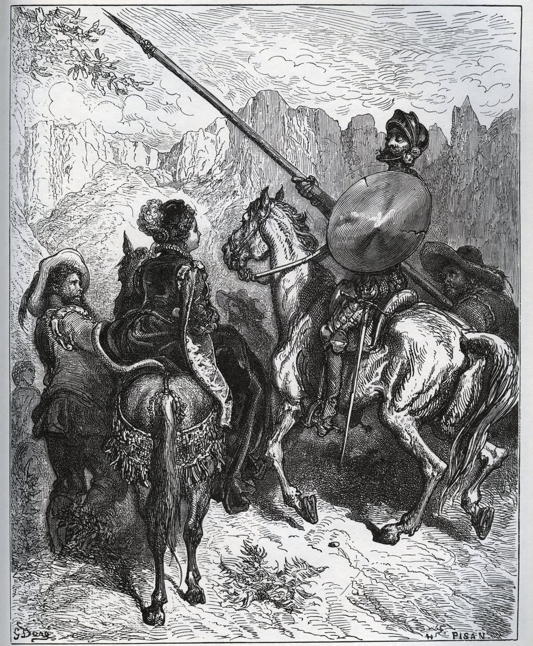 Don Quijote elfogadja a Dorothe-Micomicon hercegnő által javasolt küldetést – Miguel Cervantes „Don Quijote de la Mancha” című művéből alkotó: Gustave Dore