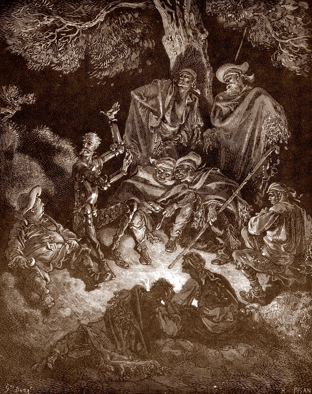 Don Quijote és Sancho Panza a kecskepásztorokkal Gustave Dore (1832-1883) metszete Miguel de Cervantes (1547-1616) „L