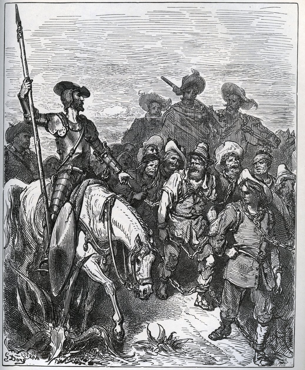 Don Quijote megkérdőjelezi az erőket meggyőződésük okairól – Miguel Cervantes (1547-1616) „Don Quijote de la Mancha” című művéből (Don Quijote) – Gustave Dore rajza alapján készült fametszet alkotó: Gustave Dore