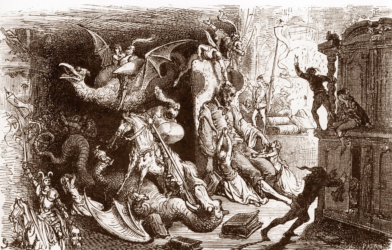 Don Quijote nem gondol másra, mint lovagi tettekre Gustave Dore (1832-1883) metszete Miguel de Cervantes (1547-1616) „L
