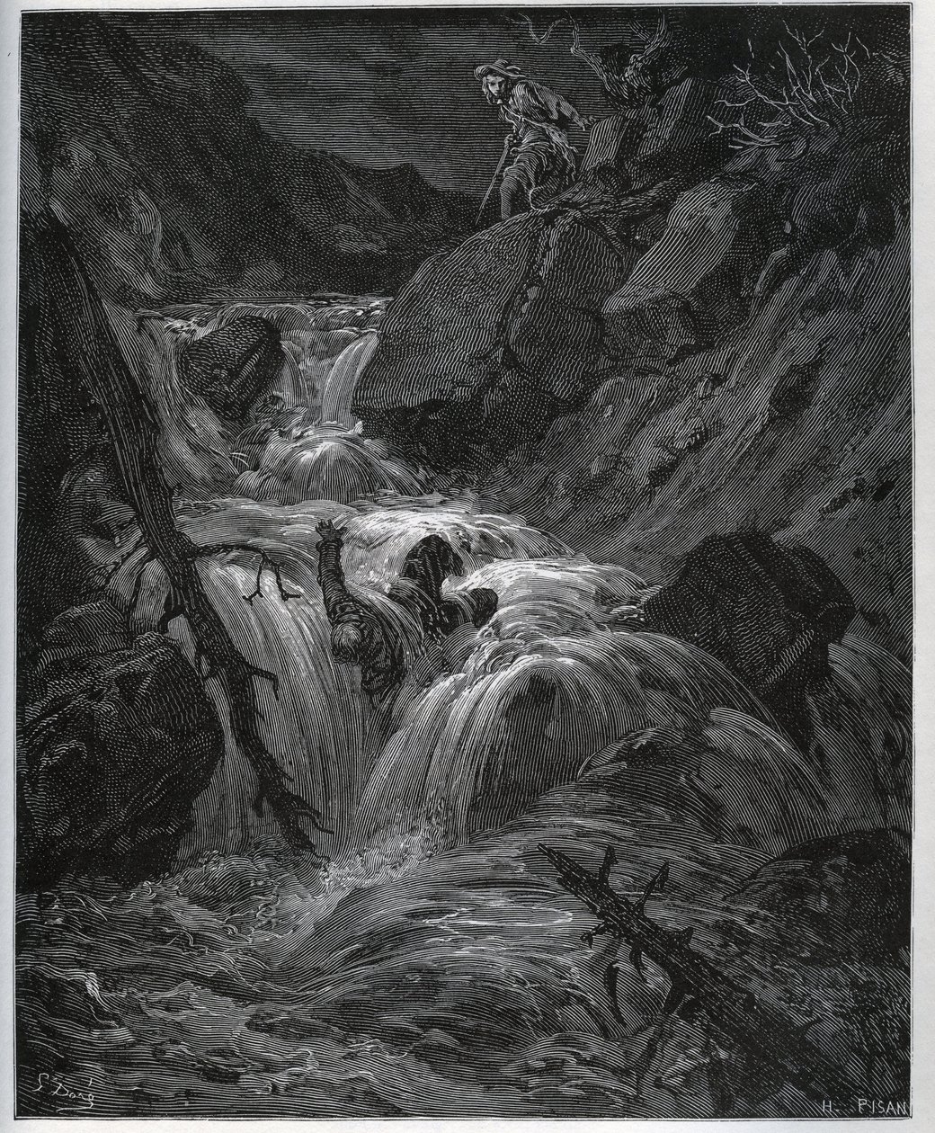 Dorothee, aki fiatal parasztként deguisee, szabadjára engedi kéjes inasát – Miguel Cervantes „Don Quijote de la Mancha” című filmjéből alkotó: Gustave Dore