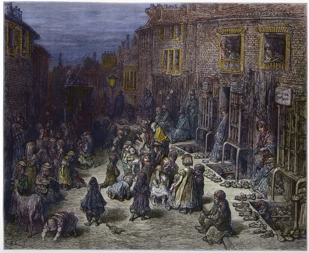 Dudley Street, Hét számlap Covent Gardenben a „London, a zarándoklat”-ból, írta William Blanchard Jerrold (1826-94) - Gustave Dore illusztrációi - 1872 - alkotó: Gustave Dore