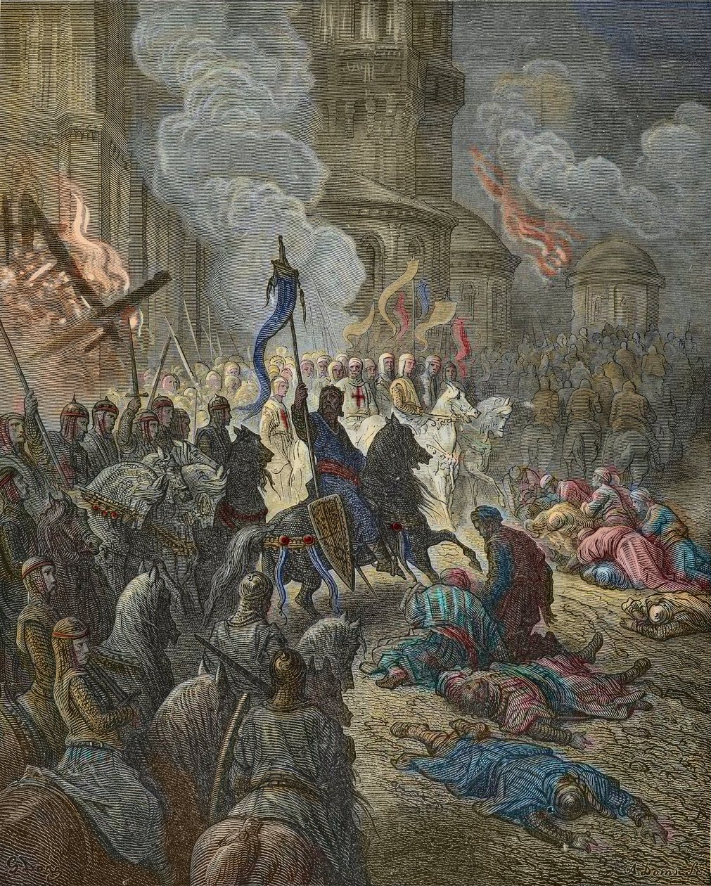 A keresztesek bevonulása Konstantinápolyba 1204-ben, illusztráció a „Bibliotheque des Croisades”-ből, J-F. Michaud - (litho), Dore, Gustave (1832-83) alkotó: Gustave Dore