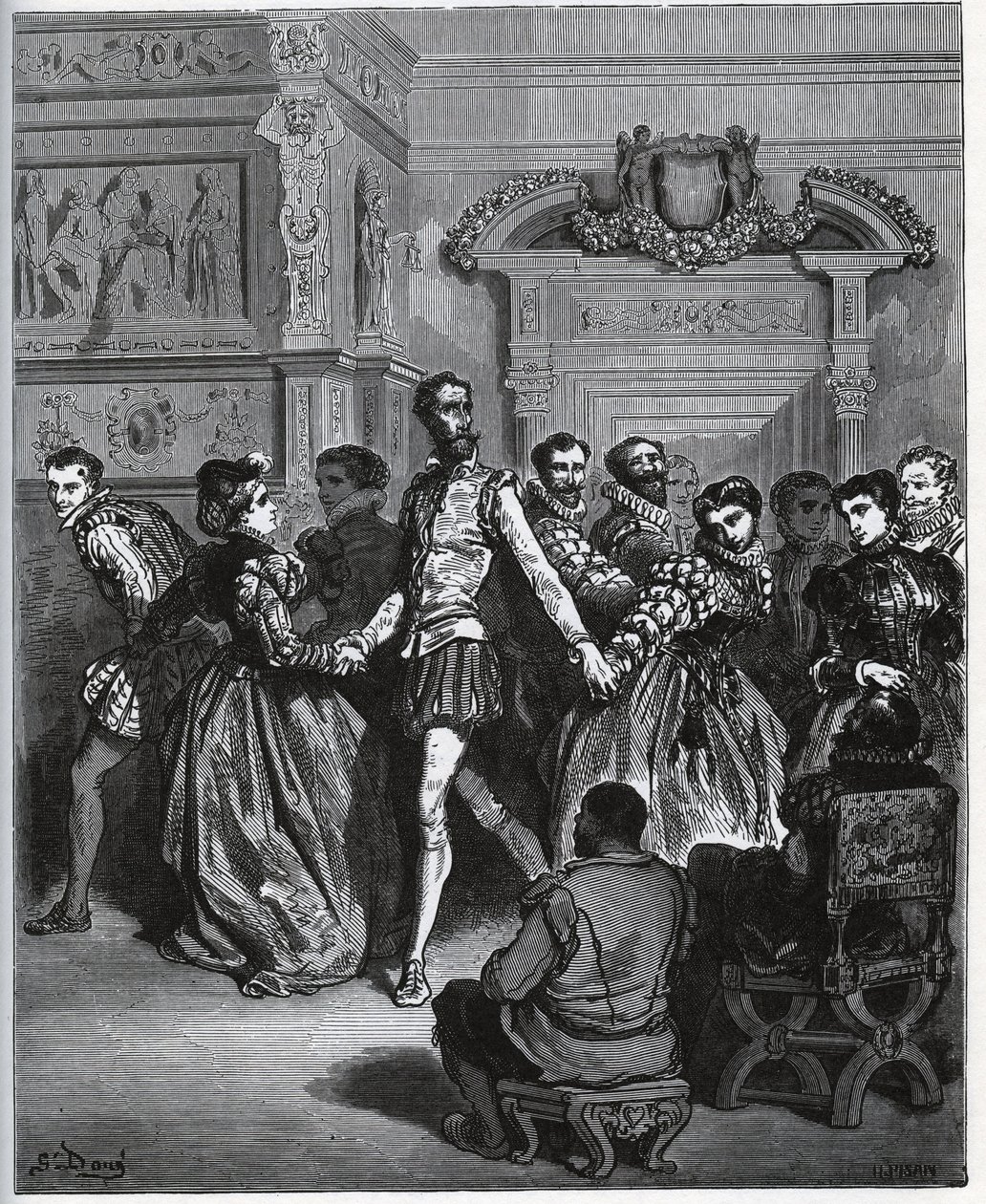 Don Antonio után szervezett est. Don Quijote felfedezi anélkül, hogy értékelné a tánc örömeit – Miguel Cervantes „Don Quijote de la Mancha” című művéből alkotó: Gustave Dore