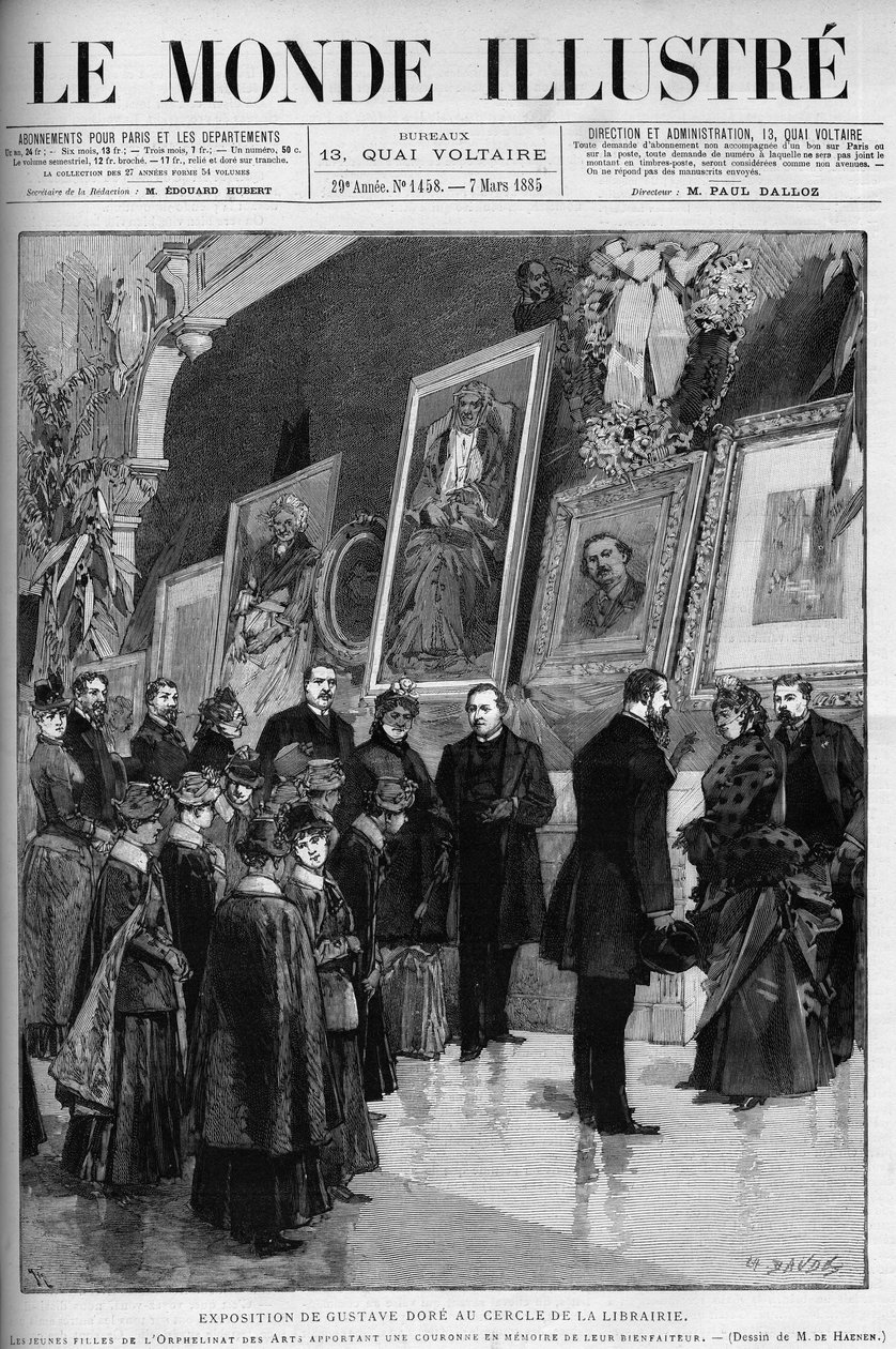 Gustave Dore (1832-1883) francia illusztrátor és festő kiállítása a könyvesbolt körben. Metszet a "" The Illustrous World" -be alkotó: Gustave Dore