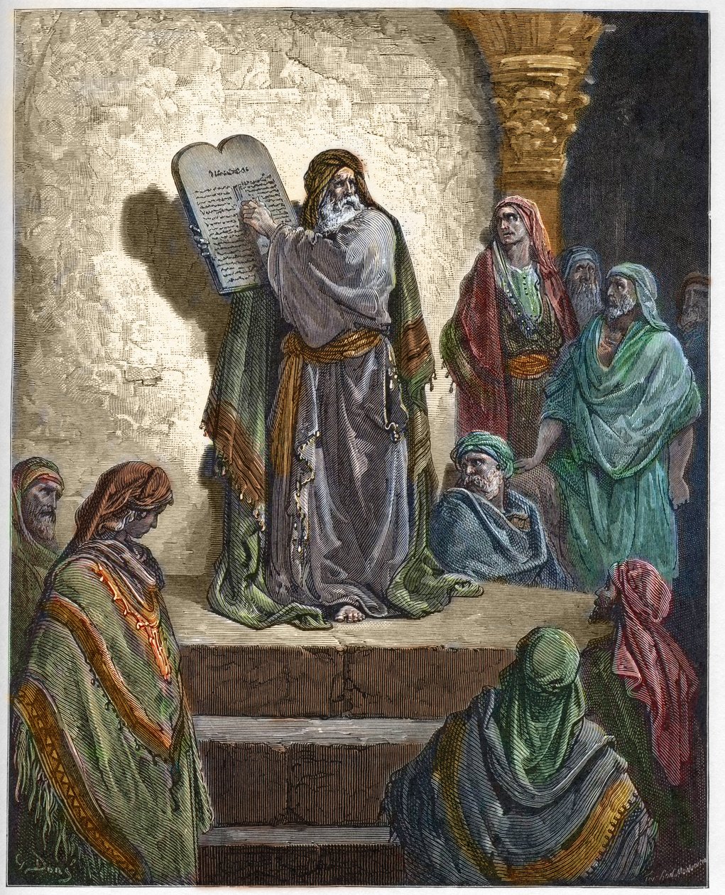 Ezra, az írástudó felolvassa a törvényt a népnek - - metszet Gustave Dore (1832-1883) „The Bible illustree”-be - Metszet a „Dore Bibliából” alkotó: Gustave Dore