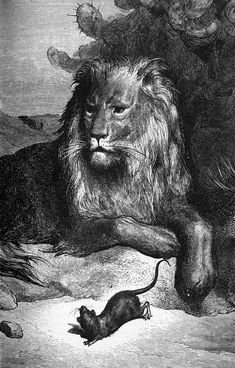 La Fontaine meséje: Az oroszlán és a patkány – Gustave Doré. SD. 19. század. alkotó: Gustave Dore
