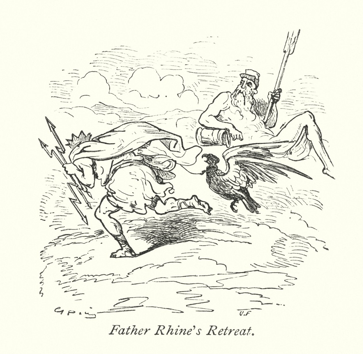 Rajna atya visszavonulása (metszet) alkotó: Gustave Dore
