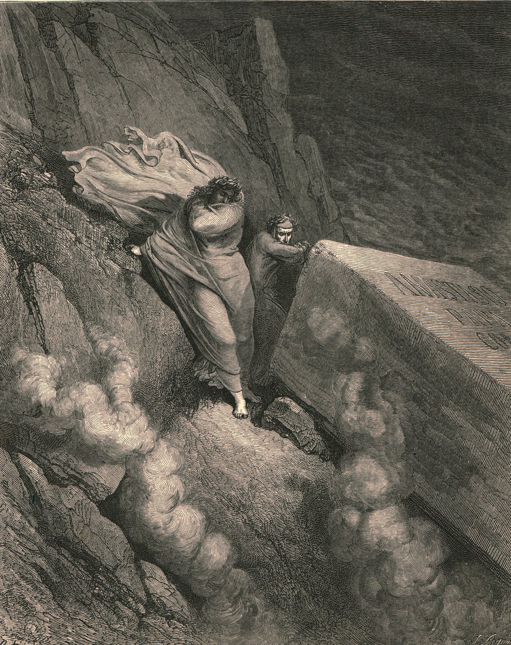 A mély mélységből, egy nagy emlékmű fedele mögött nyugdíjasan álltunk, 1890 k. alkotó: Gustave Dore