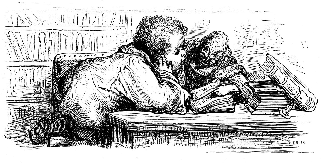 Gant Gargantua nevelése: tanítójával együtt tanul meg olvasni. Gustave Dore illusztrációja Francois Rabelais művéhez. alkotó: Gustave Dore