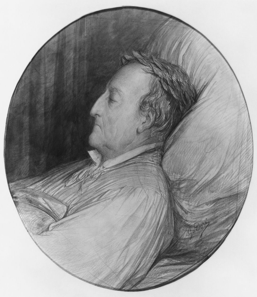 Gioacchino Rossini a halálos ágyán, 1868 (faszén és gouache kiemelések papíron) alkotó: Gustave Dore