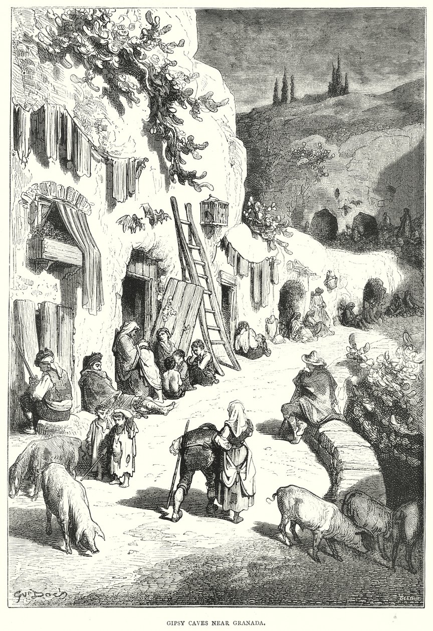 Cigánybarlangok Granada közelében (metszet) alkotó: Gustave Dore