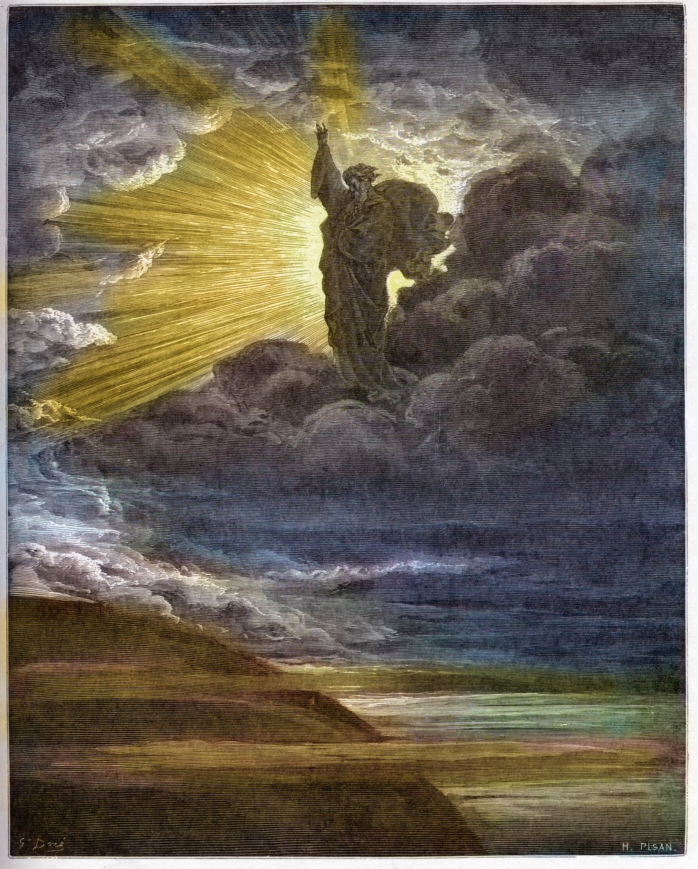 Isten teremti a fényt - A fény teremtése - Ószövetség (Genesis) - Fényteremtés - Gustave Dore (1832-1883) „The Bible Illustree”-be vésve - Metszet a „Dore Bibliából” alkotó: Gustave Dore