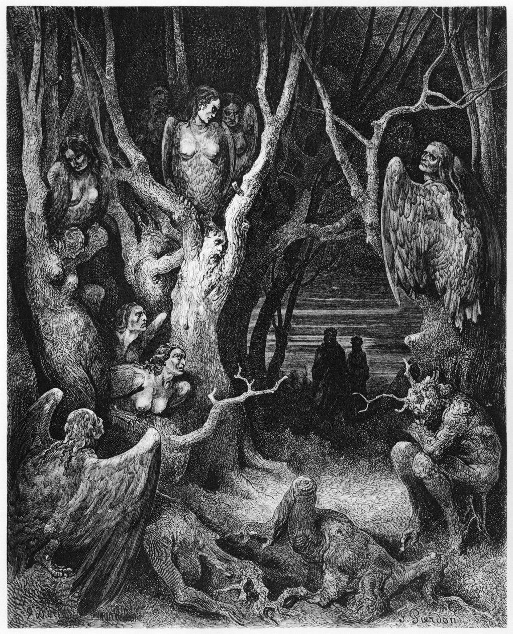 Hárpiák, illusztráció Dante Alighieri (1265-1321) Párizs "Isteni színjátékából" (Inferno), 1885-ben alkotó: Gustave Dore
