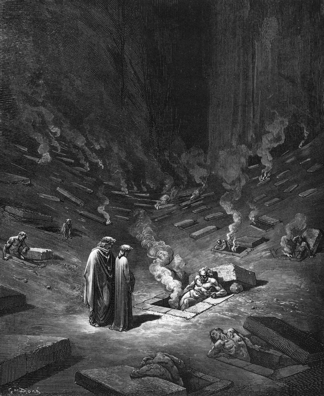 Eretnekek, illusztráció Dante Alighieri (1265-1321) Párizs "Isteni színjátékából" (Inferno), 1885-ben alkotó: Gustave Dore