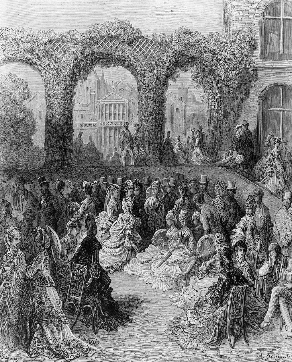 Holland House - A Garden Party, William Blanchard Jerrolds (1826-84) "London, a Pilgrimage" című művéből, metszette A. Doms, pub. 1872 alkotó: Gustave Dore