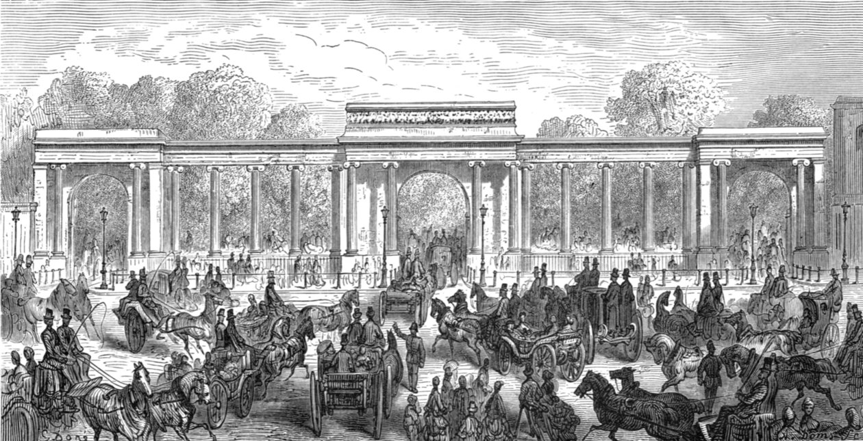 "Hyde Park Corner - Piccadilly bejárata", 1872. alkotó: Gustave Dore