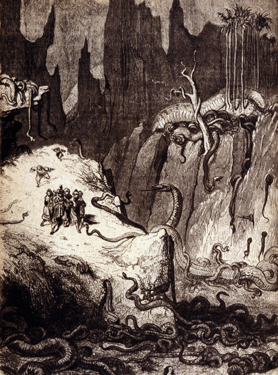 Illusztráció: „Az 1001 éjszaka meséi”” (az ezeregy éjszaka meséi): Szindbád (Szindbád) a tengerész. 19. század. alkotó: Gustave Dore