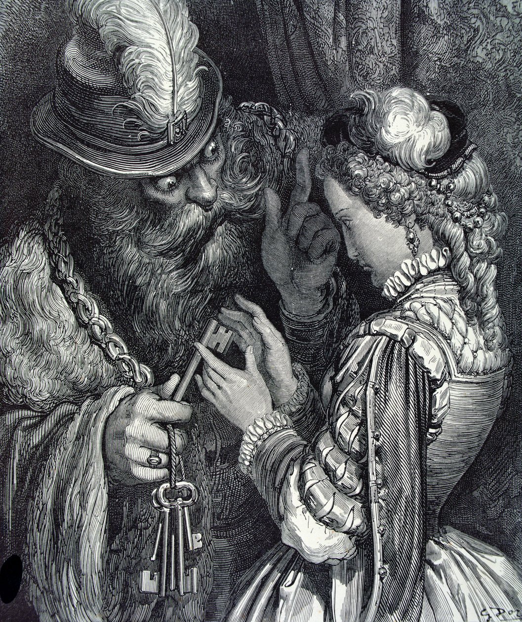Illusztráció Charles Perrault (1628-1703) „Kékszakáll” című művéhez, 1893 alkotó: Gustave Dore