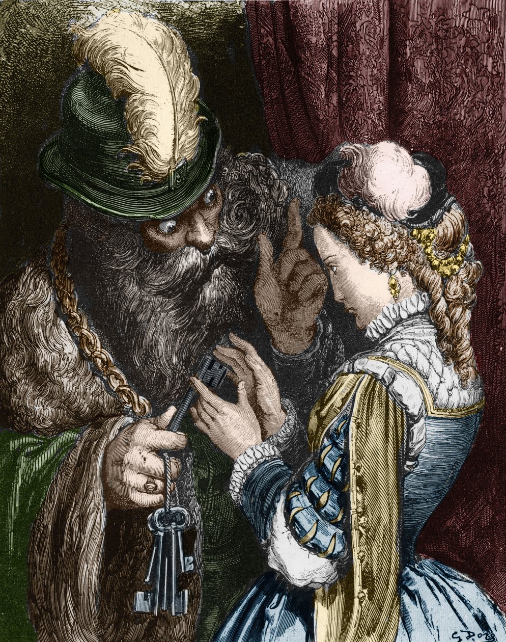Illusztráció Charles Perrault "Kékszakáll" című művéhez, 1893 alkotó: Gustave Dore