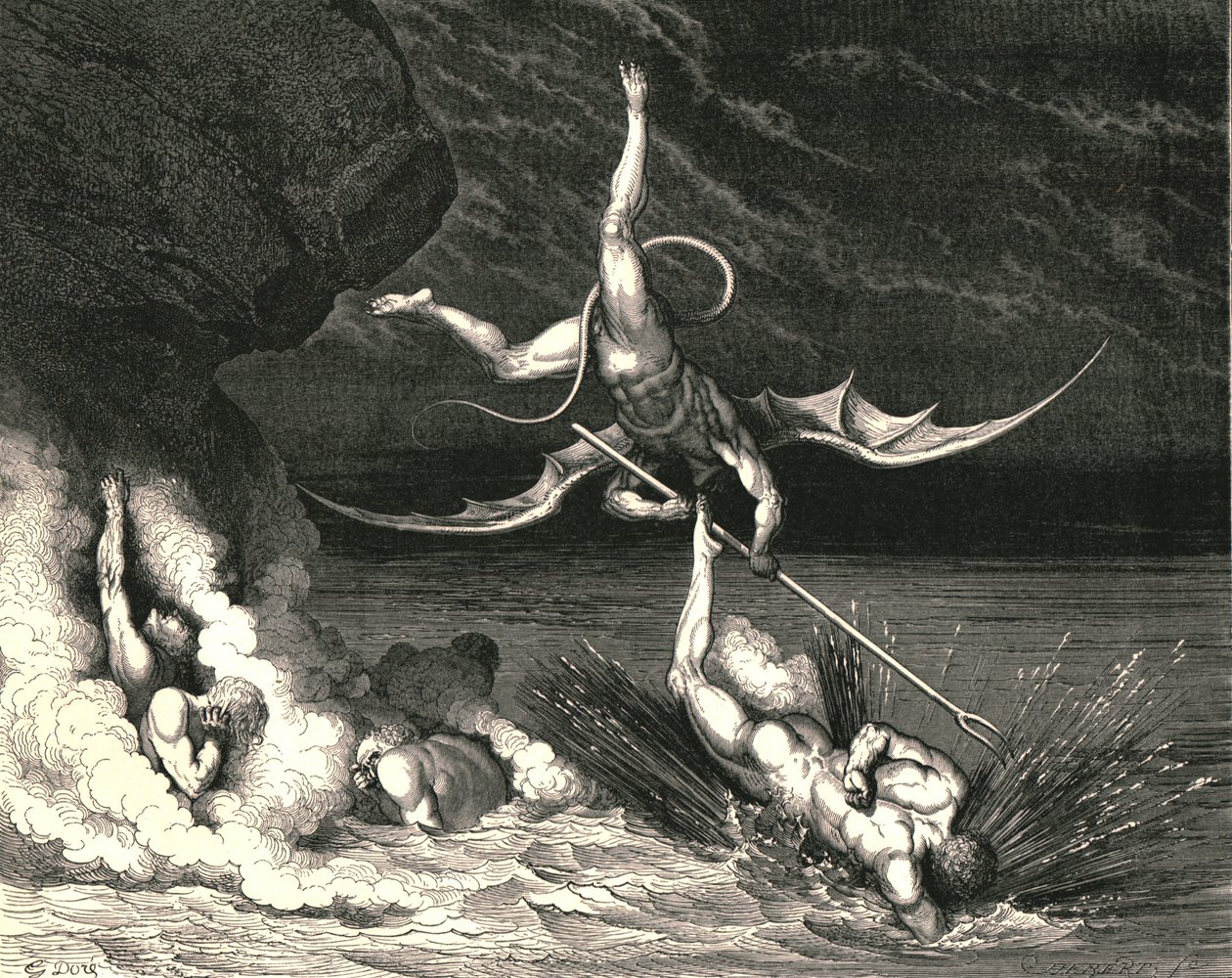 Nyomon követve ezért felkiáltott: „Elkaptak, 1890. alkotó: Gustave Dore