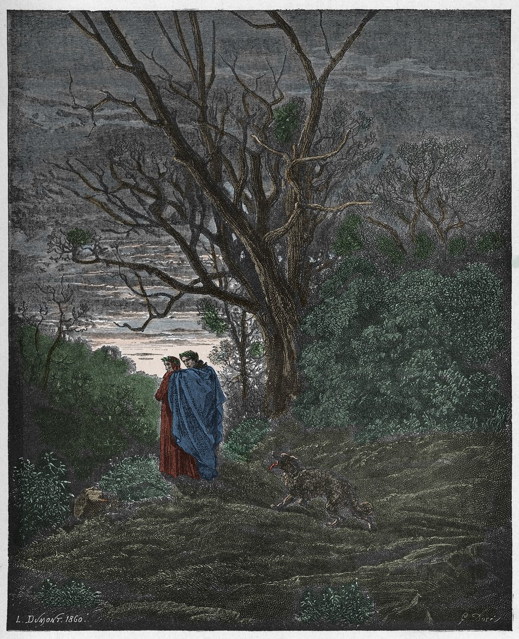 Inferno, 1. ének: Megjelenik a nőstényfarkas, illusztráció Dante Alighieri "Isteni színjátékából", 1885 alkotó: Gustave Dore