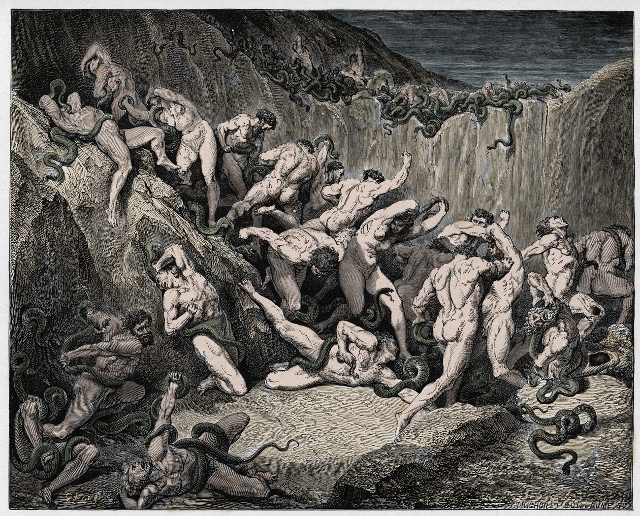 Inferno, 24. ének: A kígyók által megkínzott tolvajok, illusztráció Dante Alighieri "Isteni színjátékából", 1885 alkotó: Gustave Dore