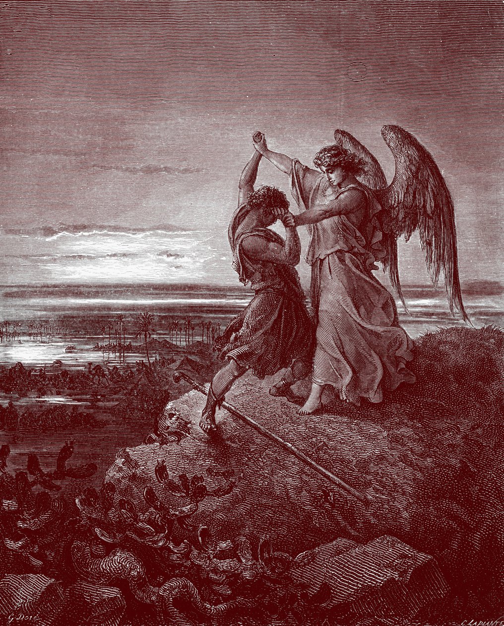 Jacob birkózik az angyallal, Doré. - Biblia alkotó: Gustave Dore