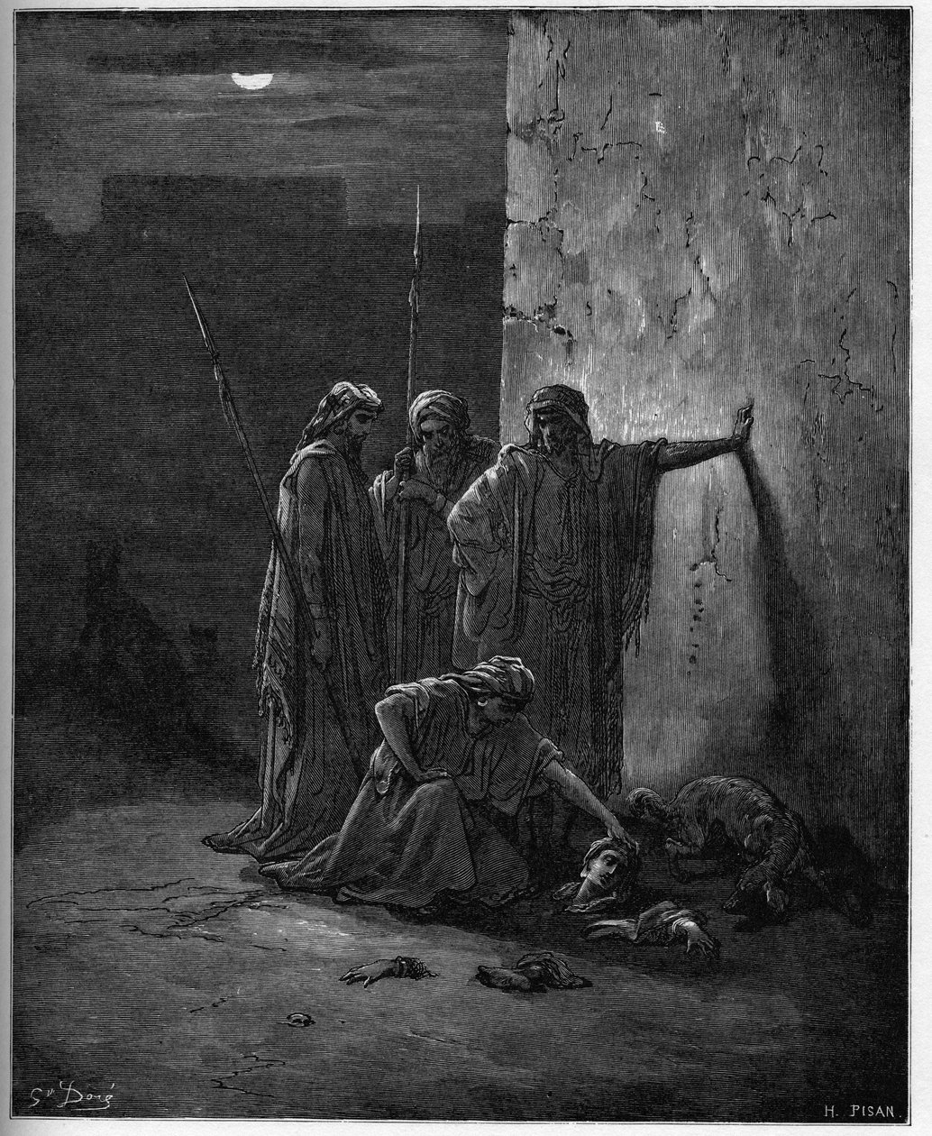 Jehu társai megtalálják Jezabel maradványait” - Gustave Dore fametszete a Bibliához - Jehu társai megtalálják Jezabel fejét és végtagjait - Gustave Dore (1832-1883) „The Bible Illustree” metszet - Metszet a „” The Dore B-ből ”” alkotó: Gustave Dore