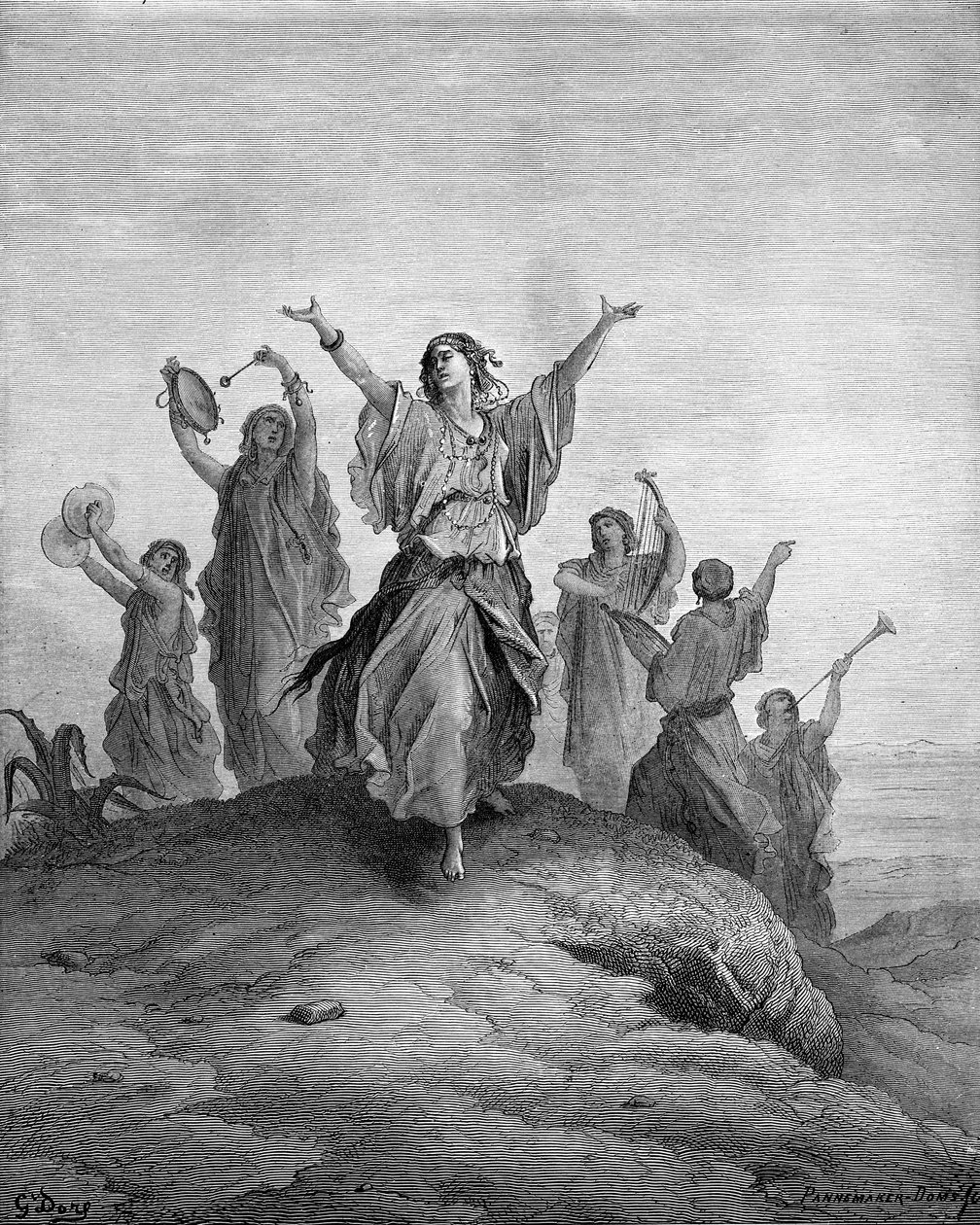Jefte lánya, Iphis táncol feléje – Biblia alkotó: Gustave Dore