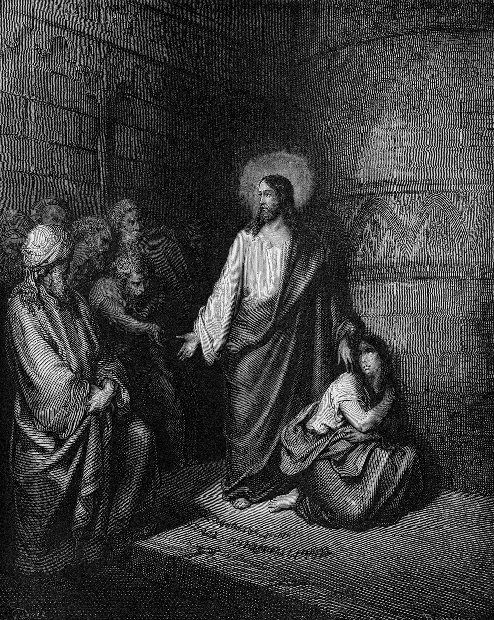 Jézus és a házasságtörésen elfogott asszony alkotó: Gustave Dore