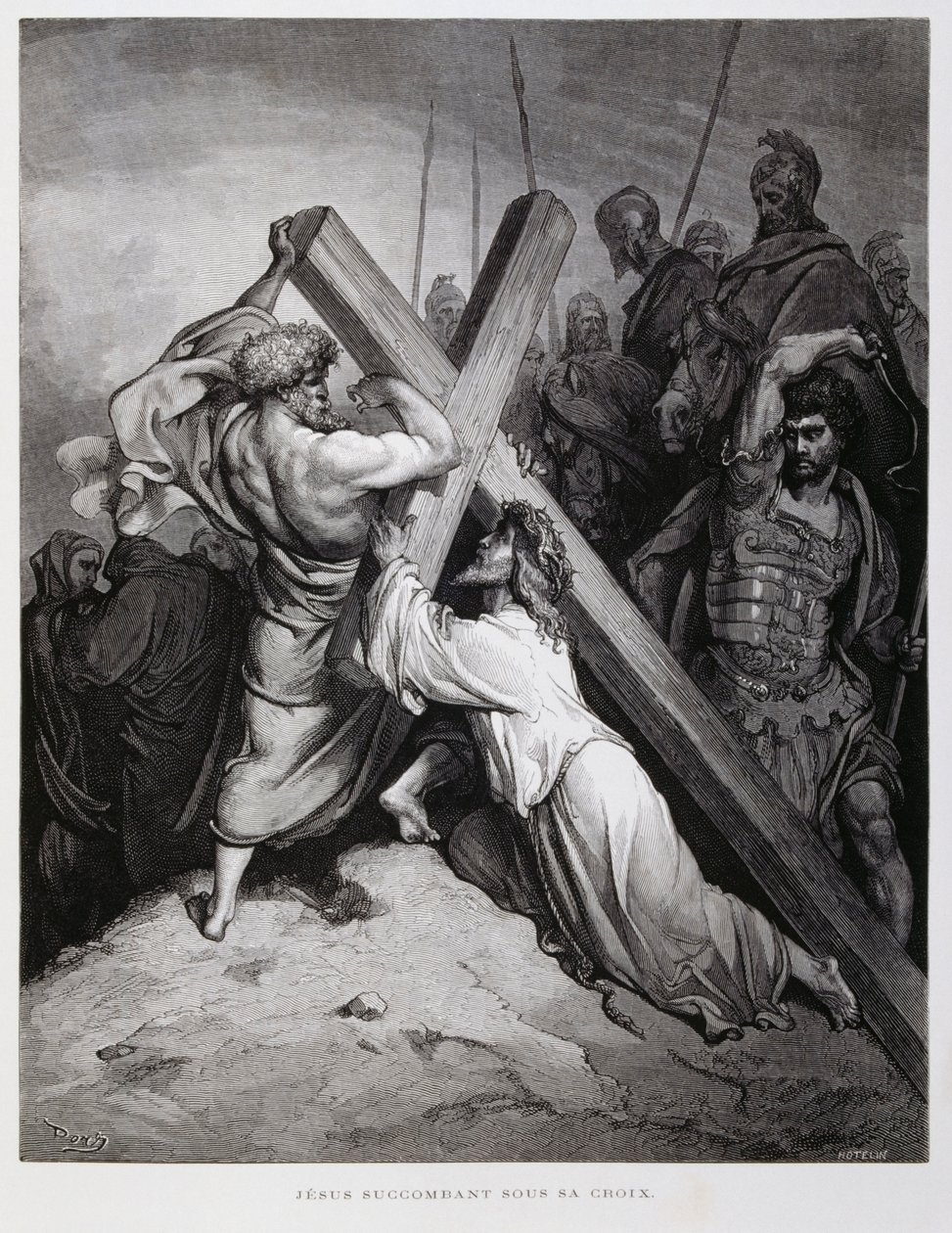 Jézus viszi a keresztet, Illusztráció a Dore Bibliából. alkotó: Gustave Dore