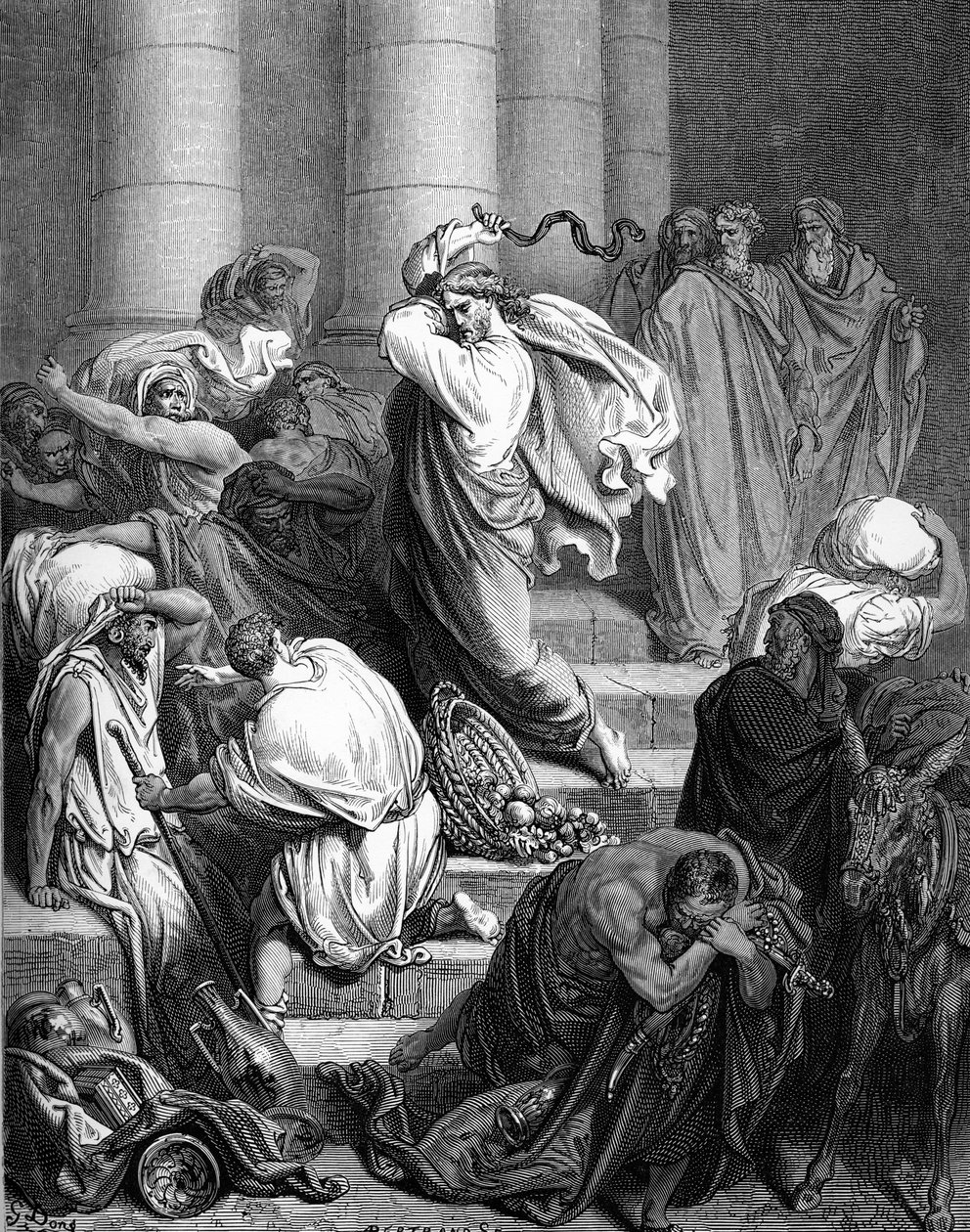 Jézus a templomban, Doré metszete. - Biblia alkotó: Gustave Dore