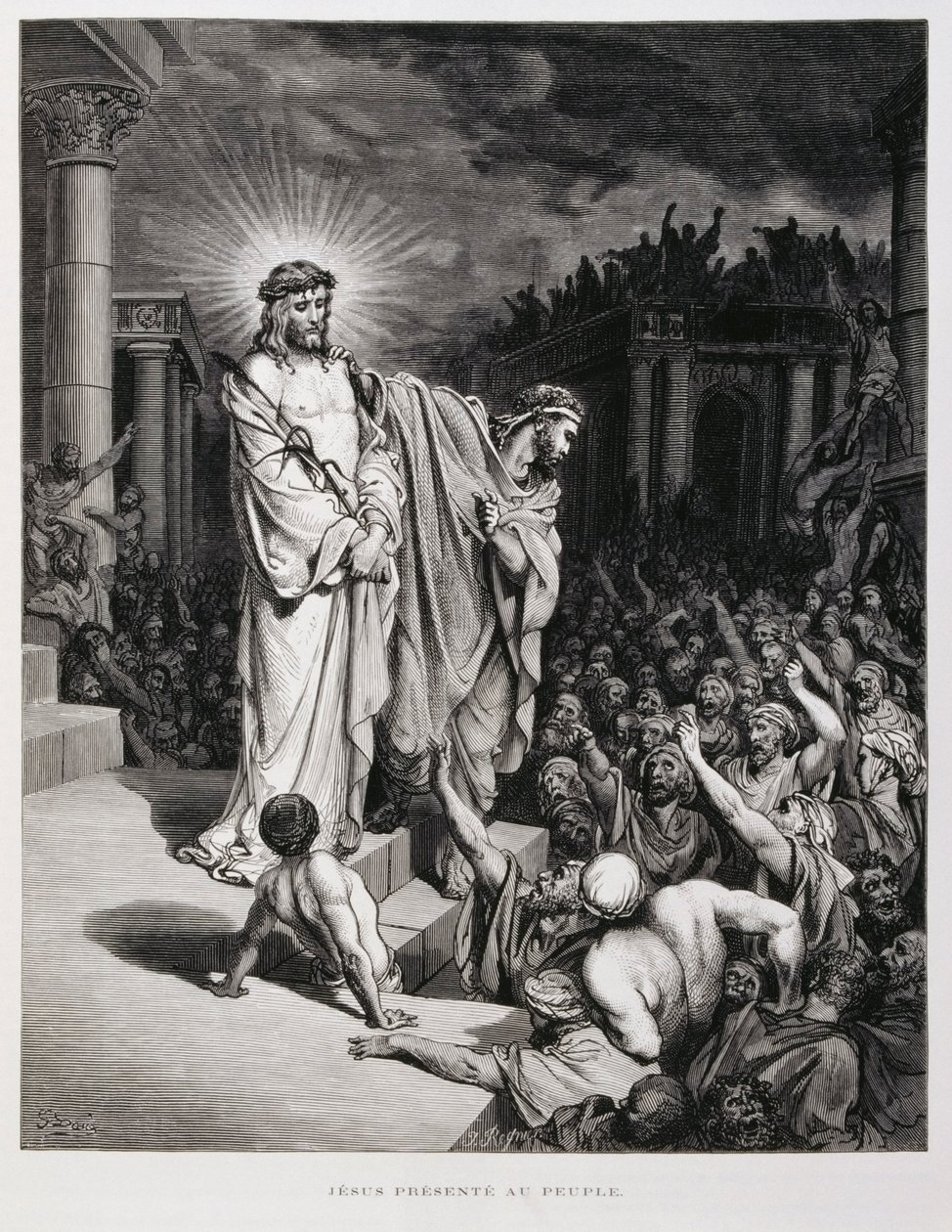 Jézus a nép előtt a tárgyalásán, illusztráció a Dore Bibliából. alkotó: Gustave Dore