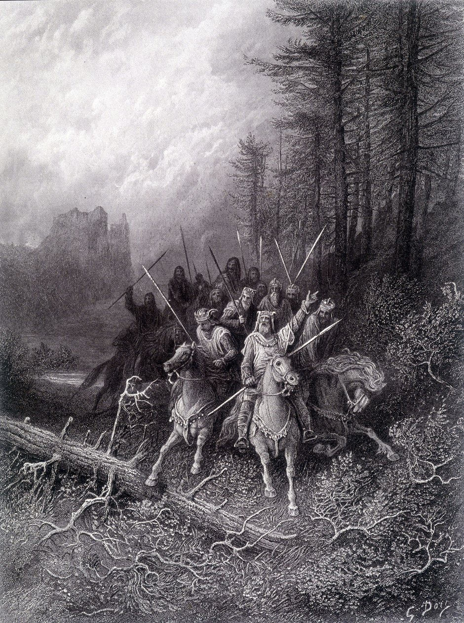 Arthur király a Broceliande-erdőben (A Kerekasztal Lovagjainak ciklusa) – Alfred Tennyson „” Viviane” című művében, G. Doré illusztrációja alkotó: Gustave Dore