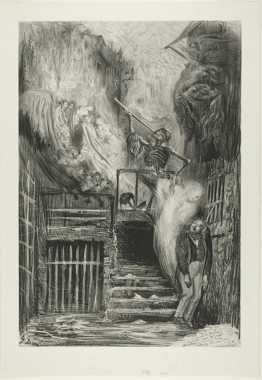 A régi lámpás utcája: Gérard de Nerval öngyilkossága alkotó: Gustave Dore
