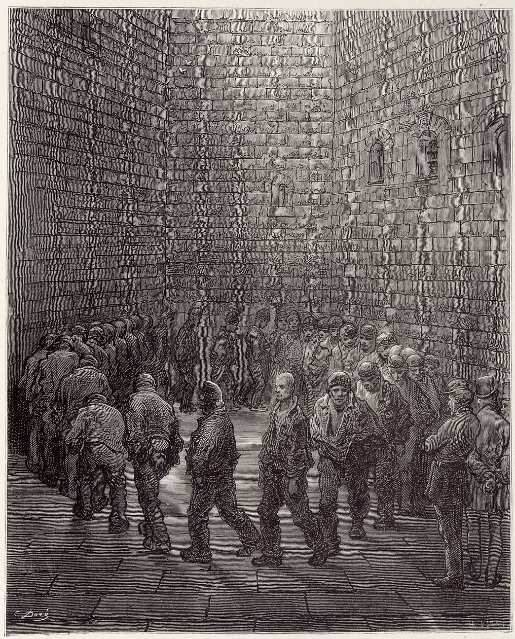 Foglyok sétája a börtönben – Gustave Dore „” Londonban”. alkotó: Gustave Dore