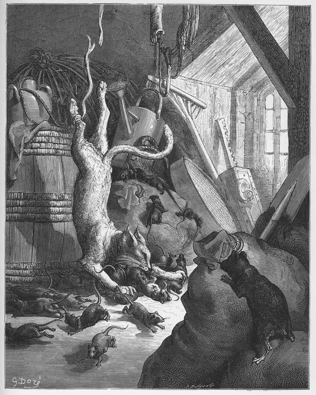 A macska és egy öreg patkány - A macska és egy öreg patkány - Jean de La Fontaine "Fables"-jából alkotó: Gustave Dore