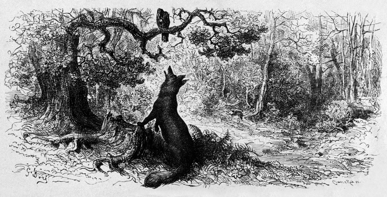 A holló és a róka (metszet alkotó: Gustave Dore