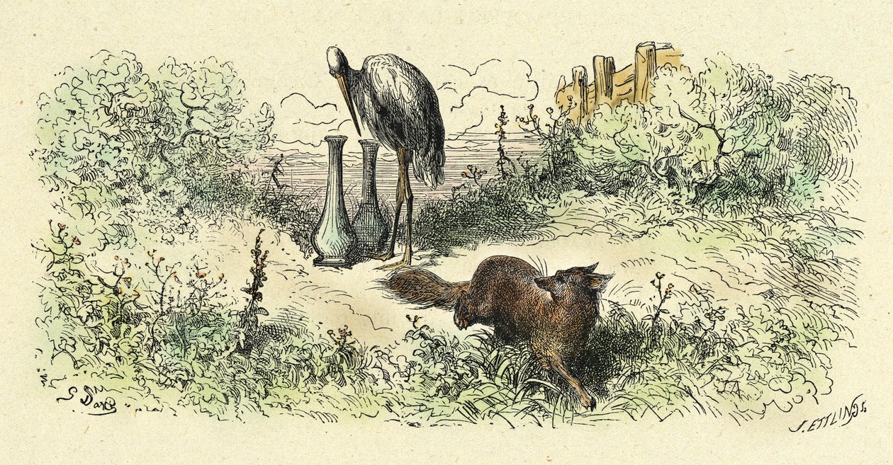 A róka és a gólya (1861-1868-as metszet) alkotó: Gustave Dore
