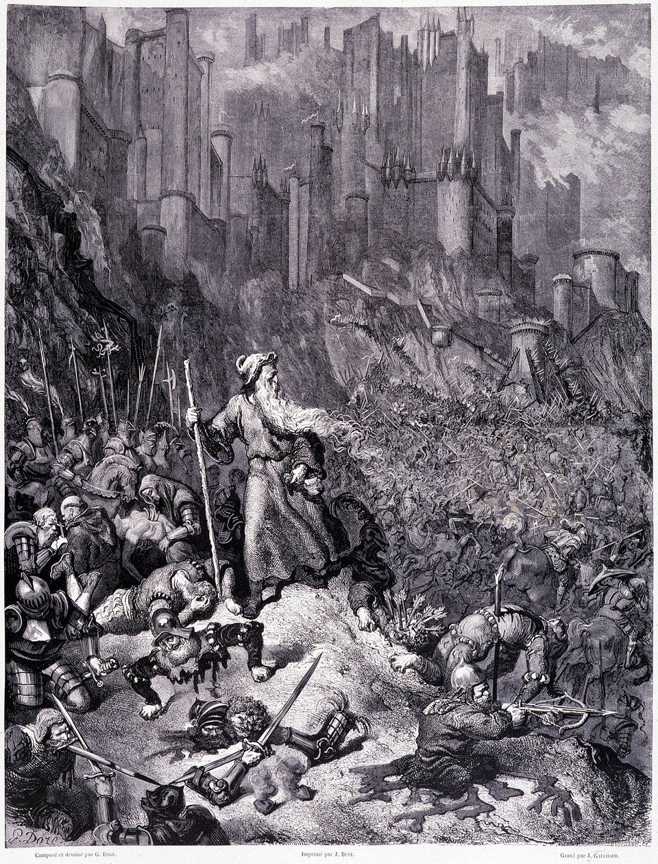 A csaták, IX. tábla – Gustave Dore (1832-1883) illusztrációja, a La legende du Jeif vándorhoz, Pierre Dupont, Librairie du Magasin Picturesque kiadás, Párizs 1862 alkotó: Gustave Dore