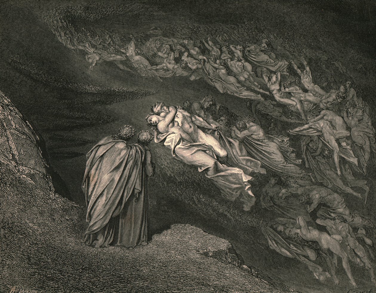 A szerelem egy halálba hozott minket: Caina várja a lelket, aki kettészakította életünket, 1890. alkotó: Gustave Dore